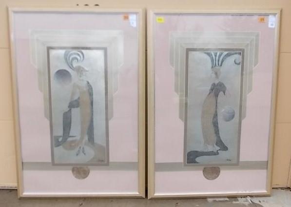 lot 7 image: Pair Of Large Metallic Art Deco Lad...