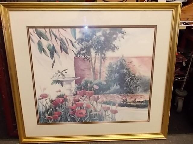 lot 9 image: Custom Framed Print (39x34) Red Flo...