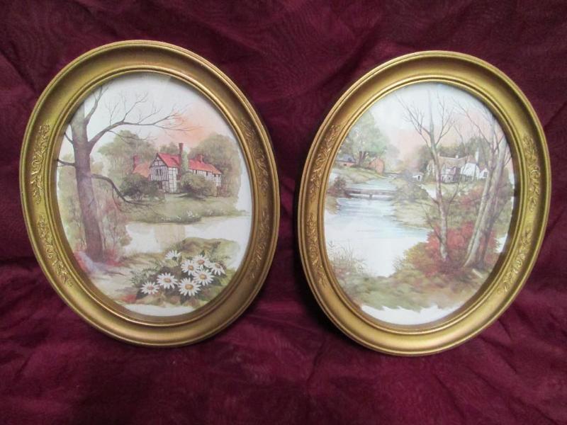 lot 10 image: Pair of oval pictures featuring cot...
