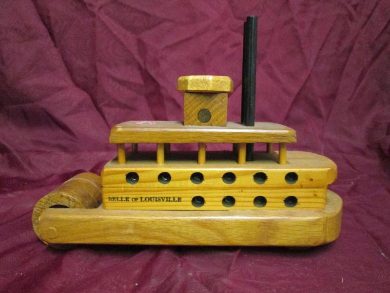 lot 100 image: Wooden paddle boat toy. Belle of L...