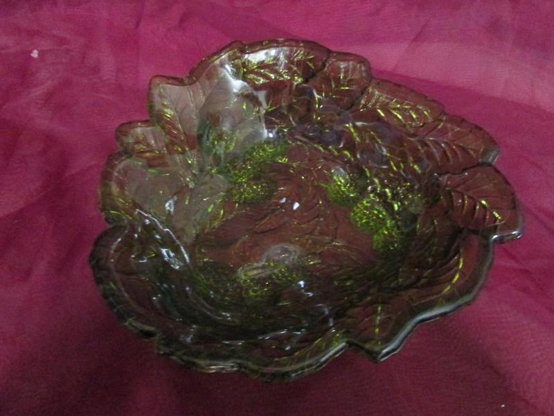 lot 148 image: Large green candy dish with pine co...