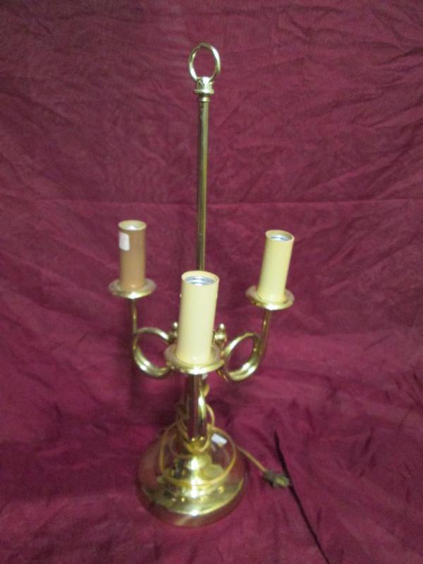 lot 189 image: Gold tone three- light lamp. No sha...