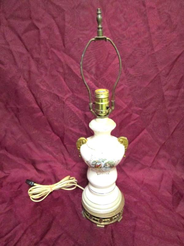 lot 220 image: Vintage table lamp, cream with gold...