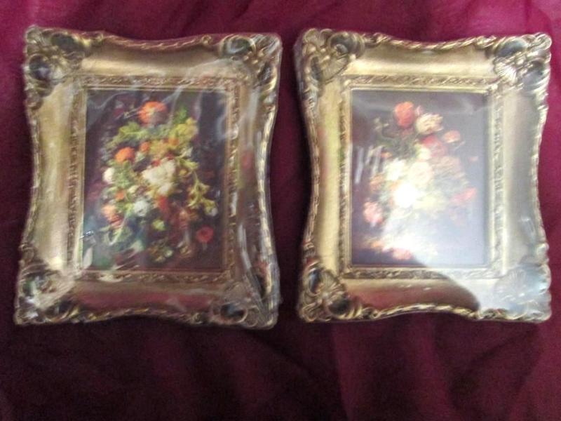 lot 24 image: Pair of flower prints framed in gol...