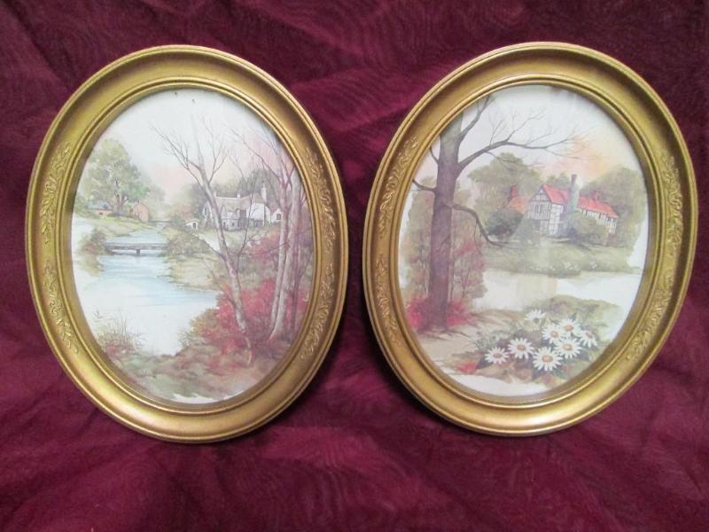 lot 4 image: Pair of oval pictures featuring cot...