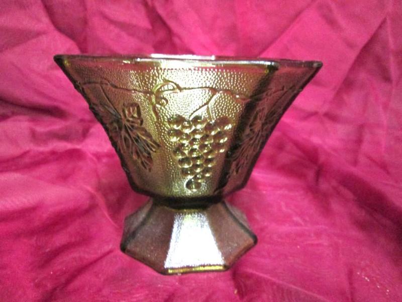 lot 88 image: Green glass candy dish with grape v...