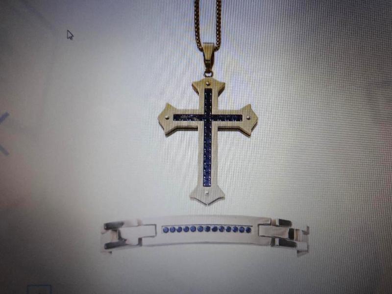 MENS GOLDTONE BLACK CRYSTAL CROSS ...