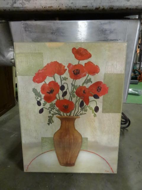lot 8 image: 32 x 24 canvas painting of vased po...