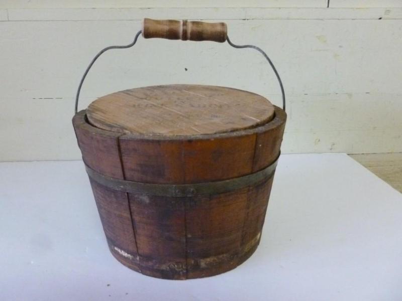 lot 187 image: Vintage Elf wooden herring pail wit...