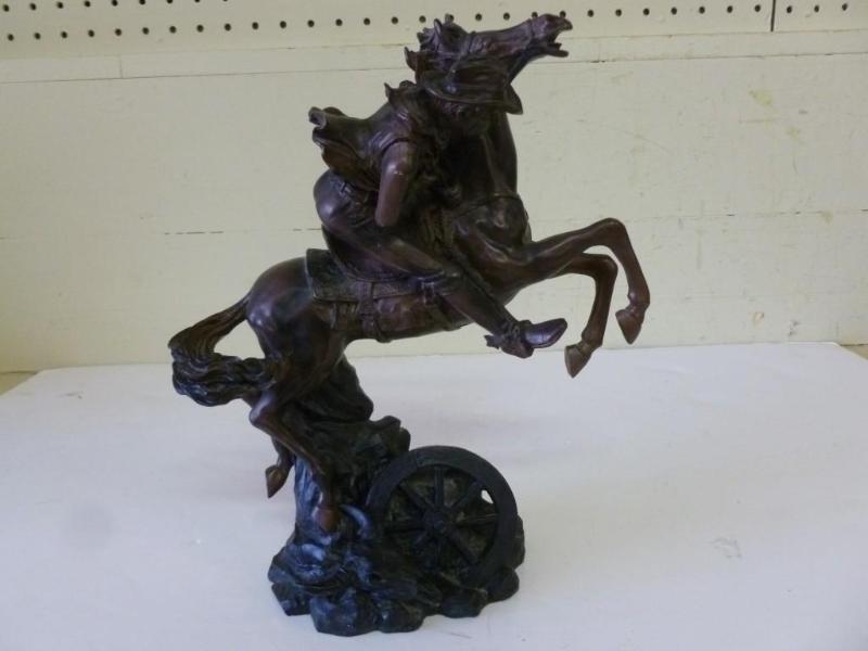 lot 208 image: Large molded resin horse and cowboy...