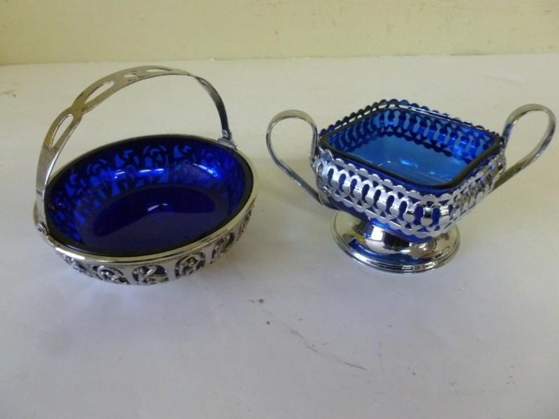 lot 211 image: Lot of two cobalt blue glass and me...
