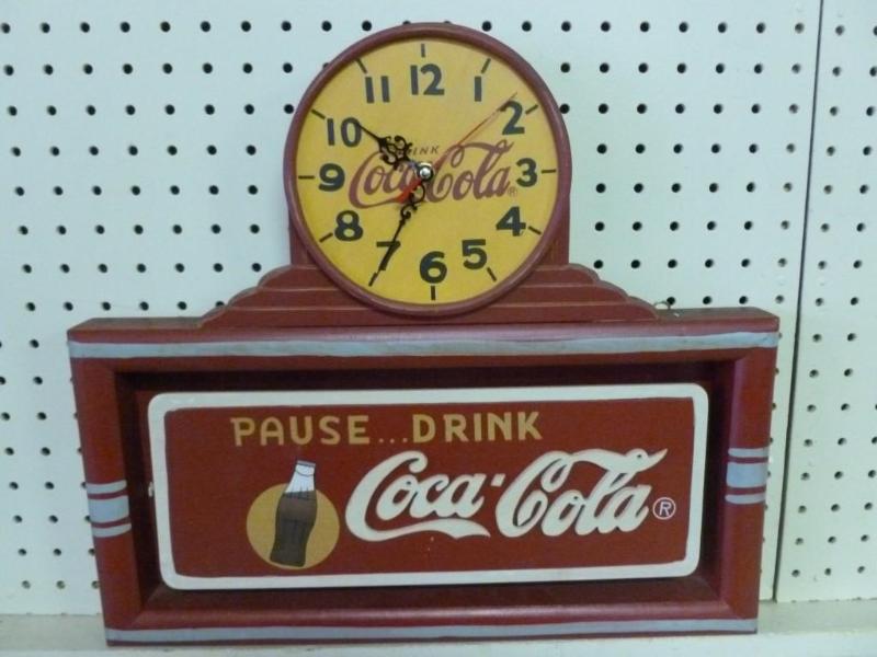 lot 29 image: Drink Coca-Cola wooden wall clock t...