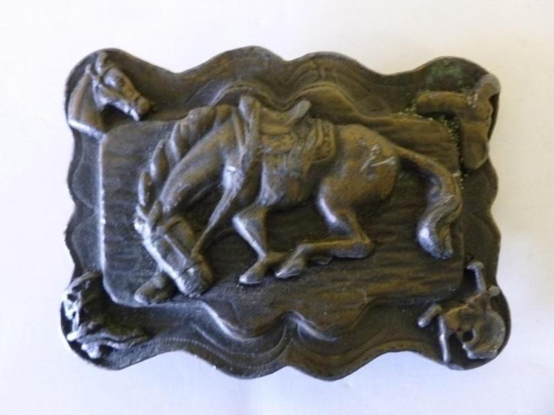 lot 91 image: Brass plated pewter embossed horse ...