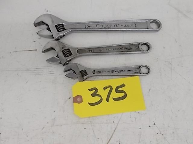 lot 375 image: (3) Adjustable Wrenches...