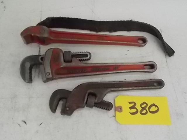 lot 380 image: Ridgid Strap Wrench & (2) Ridgi...