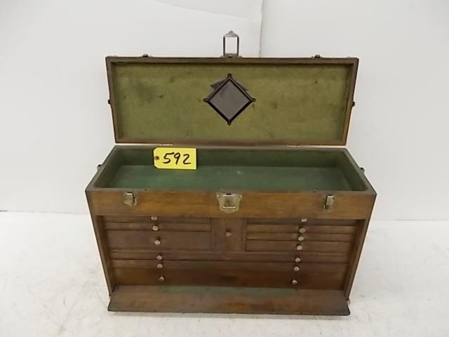 lot 592 image: Wooden Machinists Tool Box Include...