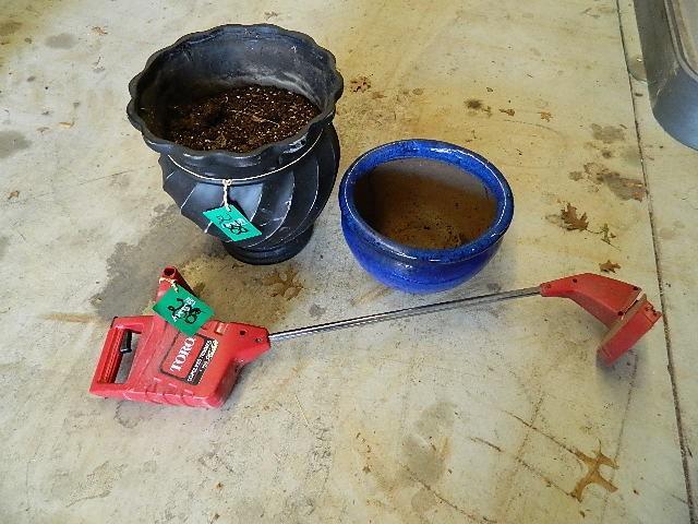 lot 238 image: Lot of 2 planters and Toro Cordless...