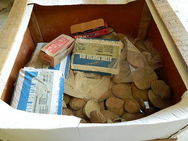 lot 242 image: Stone Mortar Mix and Box of Decorat...