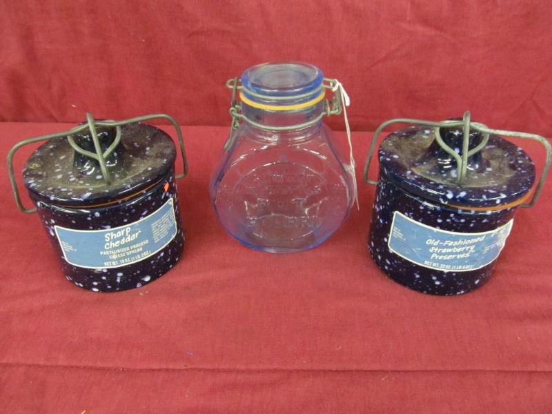 2 Covered Cheese Crocks, Covered Bl...