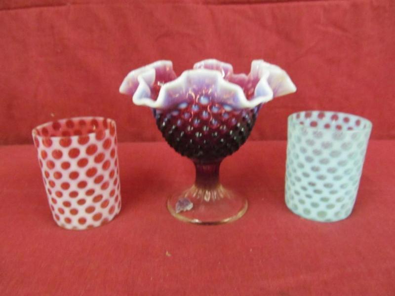 Hobnail Dish and 2 Glasses...
