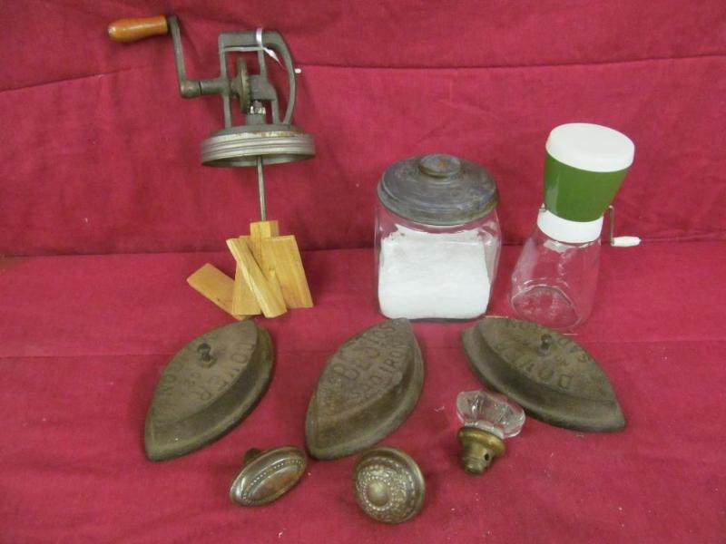 3 Sad Irons, Vintage Crank for Butt...