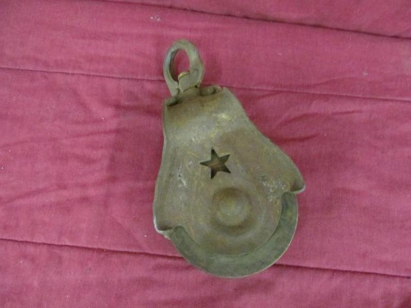 Large Vintage Wood Pulley, 6 in Dia...