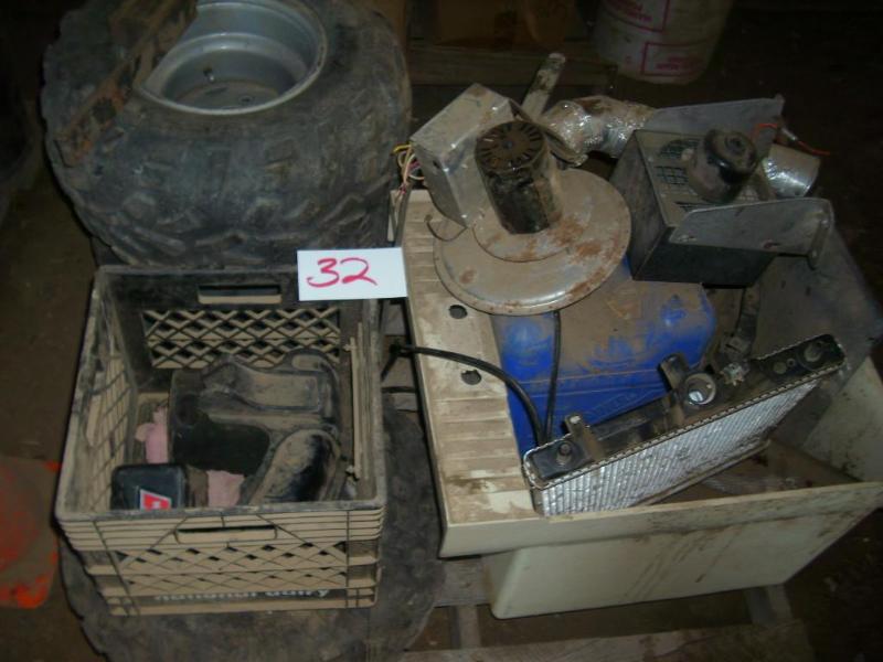 pallet of misc atv tire, radiator, ...