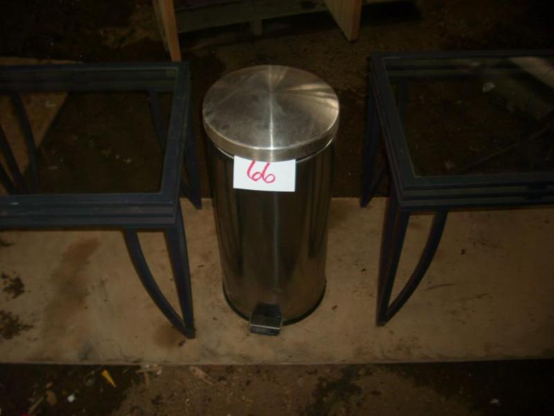 2 tables and stainless steel trash ...