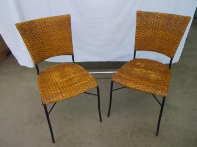 2 steel frame chairs with woven ree...