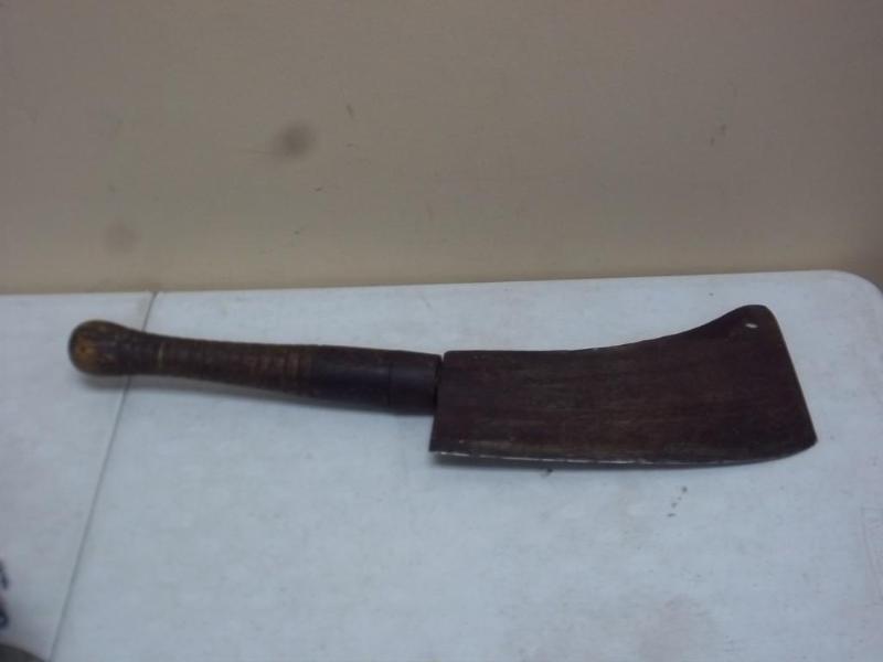 lot 1 image: Antique Meat Cleaver Butcher Knife,...