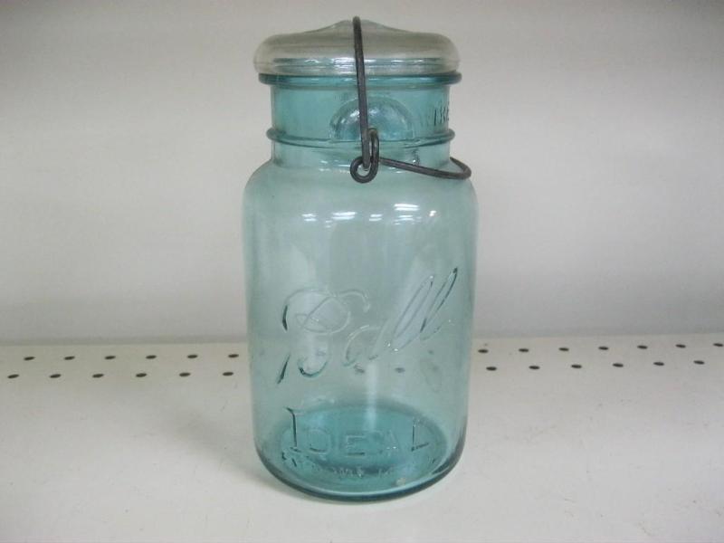 lot 215 image: Ball Ideal Mason Jar With Wire Bale...
