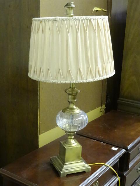 lot 22 image: Brass and Glass Table Lamp with Sha...