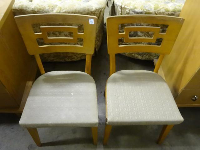 lot 25 image: 2 Vintage Wood Chairs with Vinyl Cu...