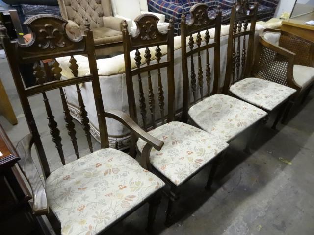 lot 28 image: 4 Vintage Chairs with Fabric Seats...