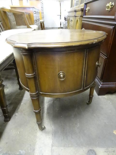 lot 30 image: Vintage Round End Table with 2 Door...