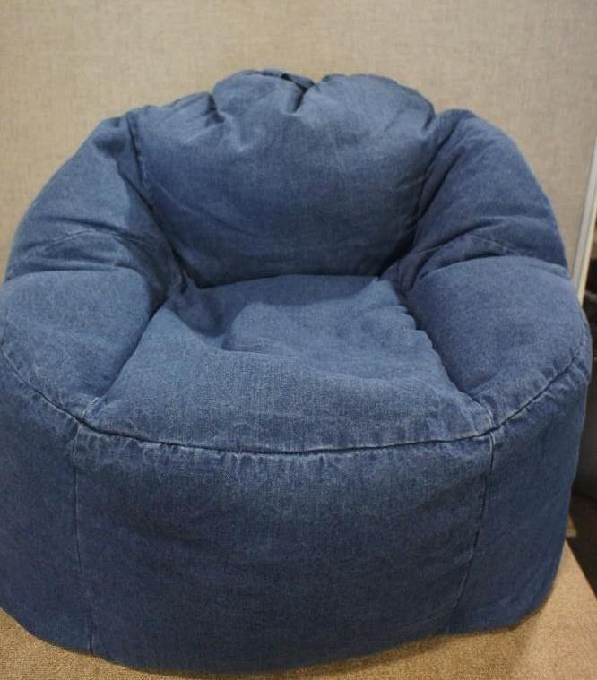 lot 115 image: Over-sized Denim Bean Bag Chair. Pl...
