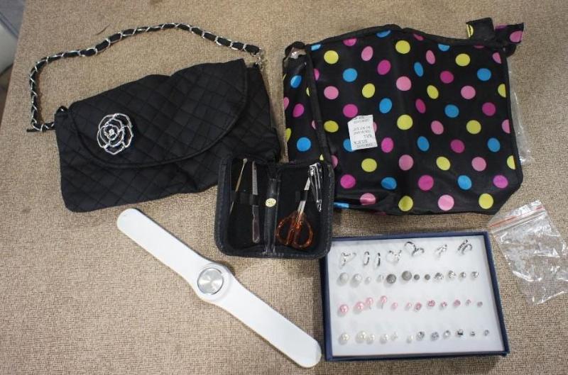 lot 81 image: Rubber Snap White Watch, Earrings S...
