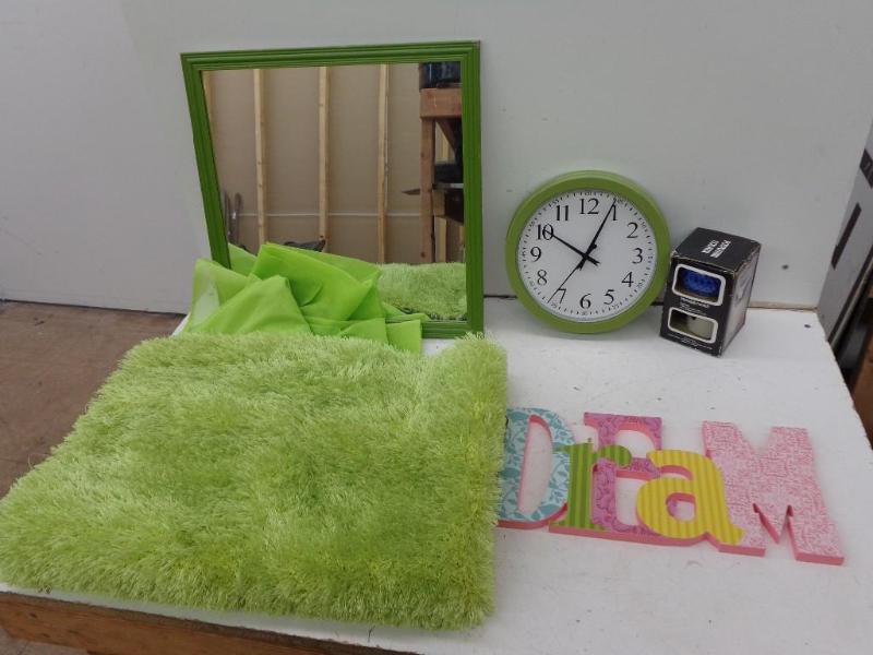 lot 37 image: Bathroom Rugs, Mirror, Clock and Mo...