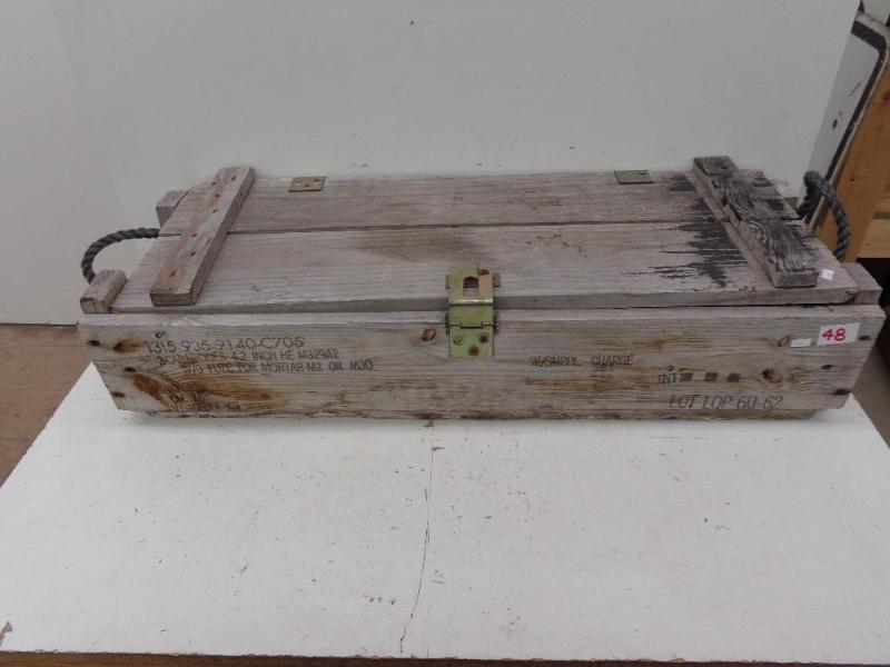 lot 48 image: Wooden Ammunition Crate wRope Hand...