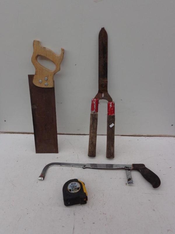 lot 50 image: Tape Measure, Miter Box Saw, Hedge ...
