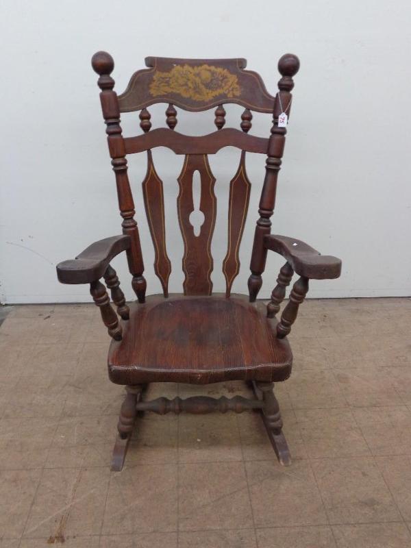 lot 75 image: Antique Solid Wood Rocking Chair 23...