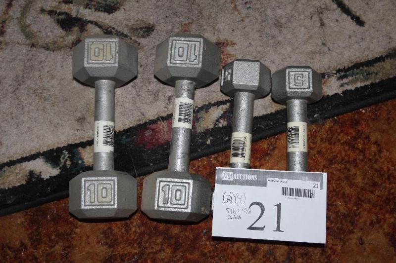 lot 21 image: Lot of (2) Dumbells, (1) 5 Lbs Pair...