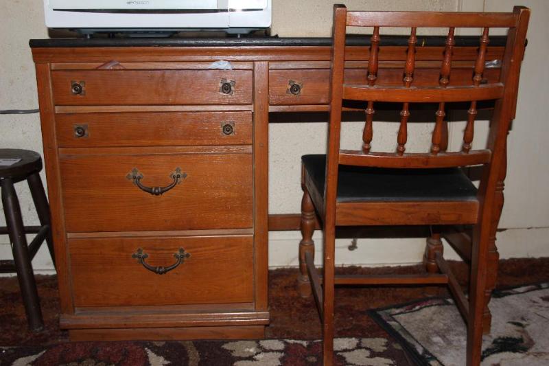 lot 26 image: Wooden, Faux Granite Finish, Desk, ...