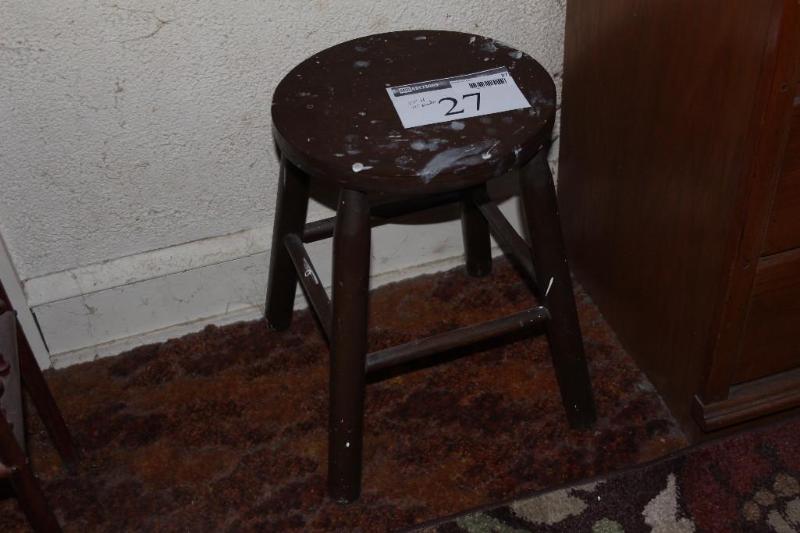 lot 27 image: Wooden, Stool, covered in paint pat...