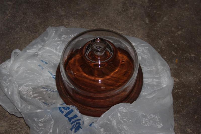 lot 88 image: Wood Center Piece, with Glass Cover...