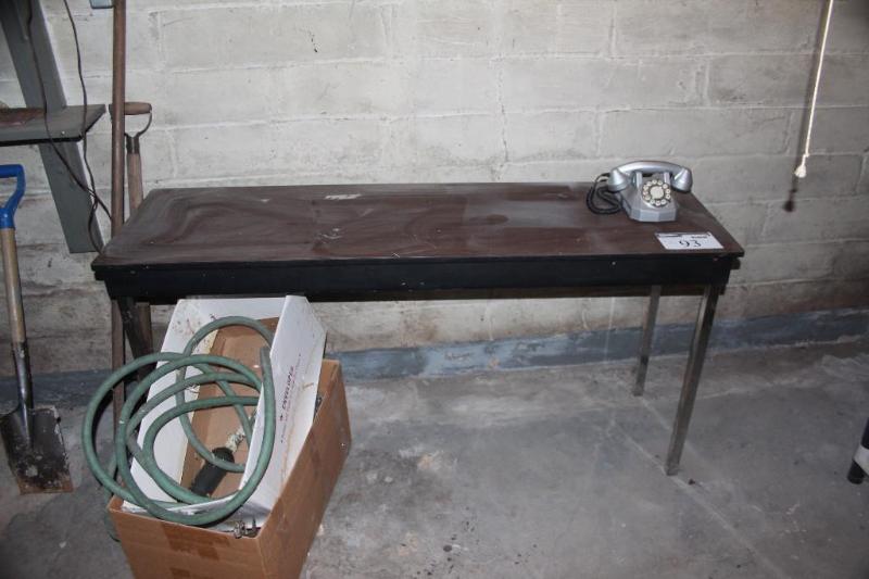 lot 93 image: Wooden Table, with wired Telephone,...