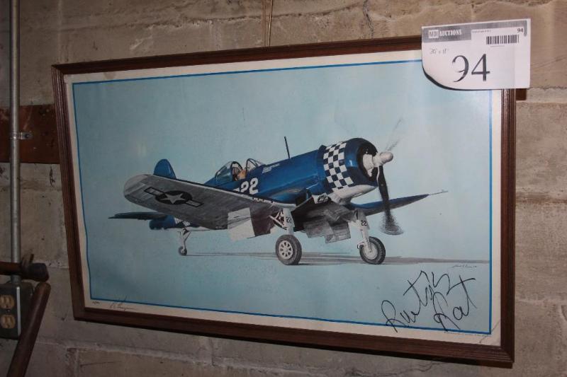 lot 94 image: Painting, of WWII Style Plane, sign...