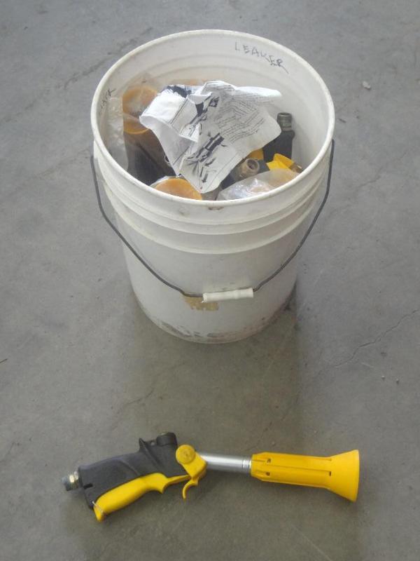 lot 123 image: Bucket Of (9) Garden Hose Sprayers...