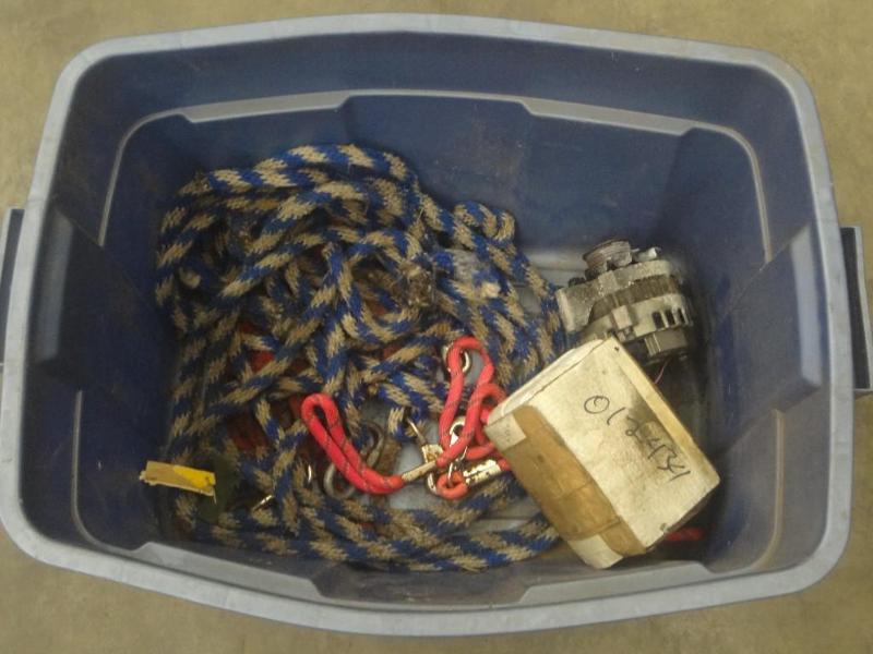 lot 65 image: Tote Of Alternator, Misc Roping, E...