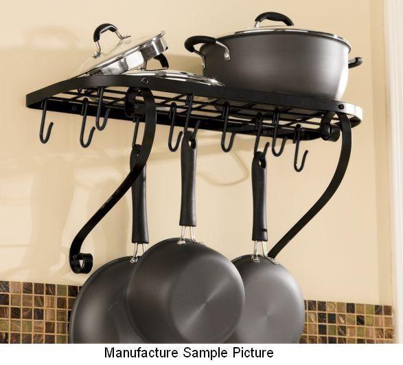 lot 132 image: Wall Mount Bookshelf Pot Rack - Bla...